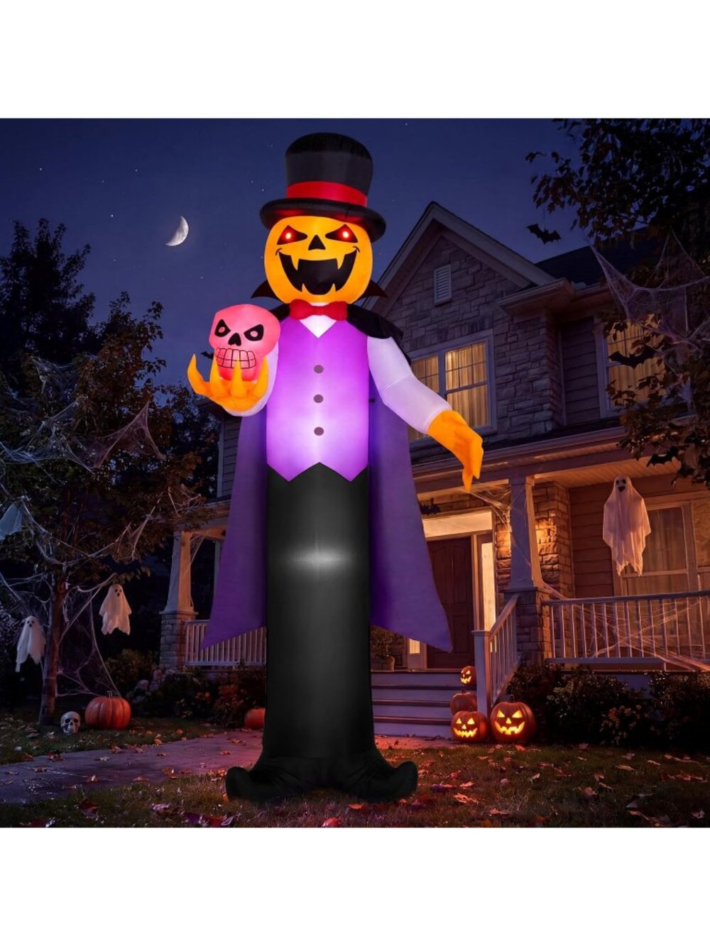 🎃12FT Giant Halloween Inflatable Pumpkin Ghost Skull Gentleman Blow Up Decor